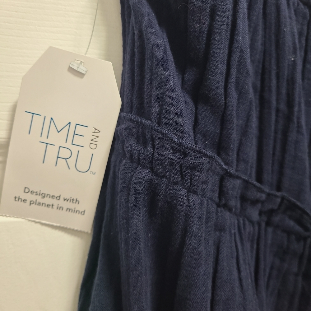 Time and Tru Deep Blue Cotton‎ Midi Tiered Dress NWT - Picture 2 of 16